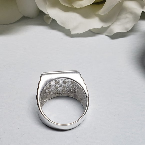 935 Silver Men Vintage Jewelry Wedding Ring Round Cubic Zircon - Picture 4 of 9